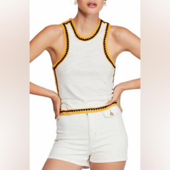 Free People Bora Bora Crochet Racerback Tank Top Cream Yellow Black size xs - Picture 13 of 15
